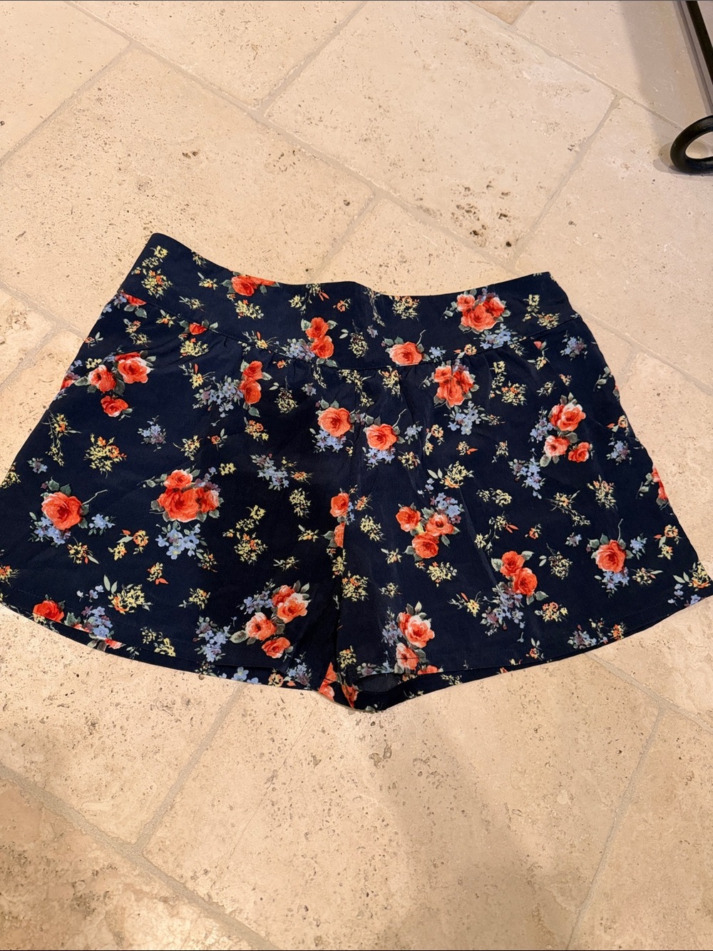 Socialite Navy Floral Print Shorts with Red & Light Blue Blooms